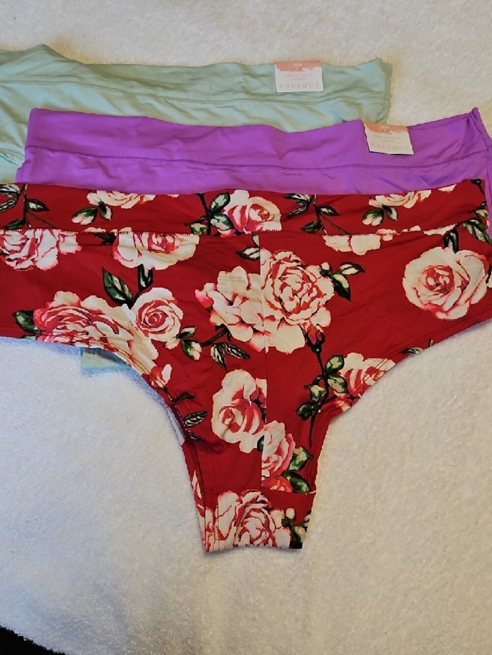 Cacique Three-Pack Hipster Panties in Red Floral, Purple & Mint - Picture 6 of 8